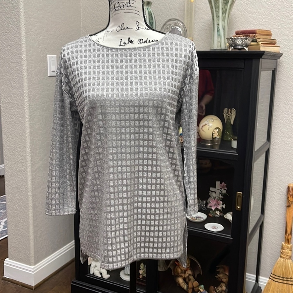 28- Philosophy EUC Size Small shiny silver blouse Super soft & lightweight